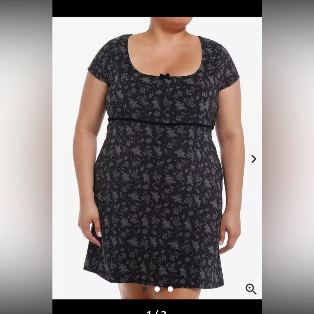 Thorn & Fable Black Rose Floral Fairycore Empire Stretch Dress Grunge Goth NWT 3